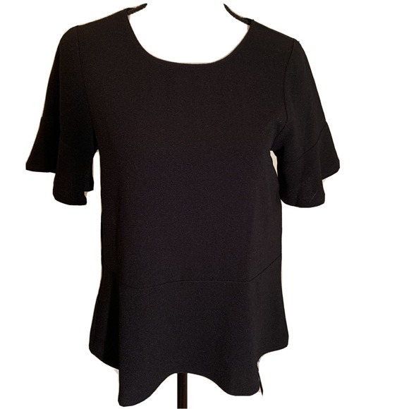 Madewell Tops - Madewell by J. Crew, Black‎ Blouse, Short Bell Sleeves, Ruffle Hem, XS NWT